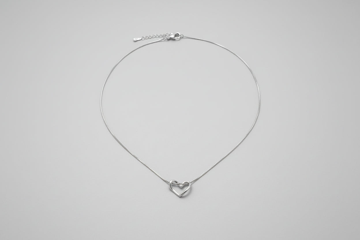 S925 Floating Heart Pendant on snake bone necklace