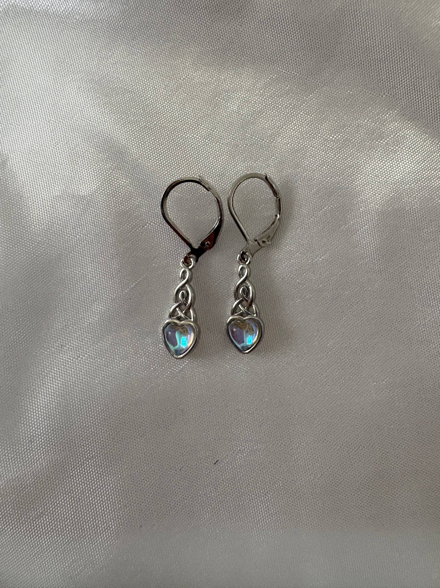 Pair of S925 Celtic Knot heart shaped Moonstone earrings