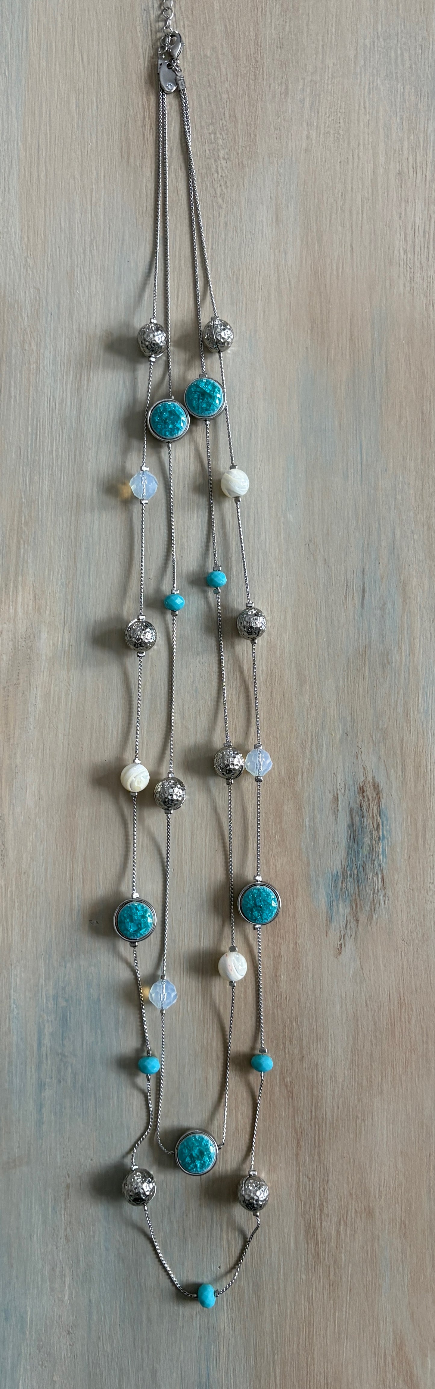 Bohemian Turquoise and Silver Pendants Chain Necklace