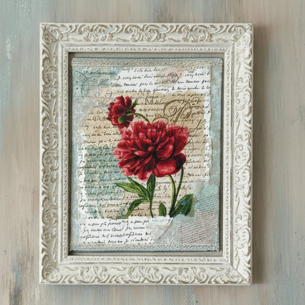 Red Peony Decoupage Wall Art on canvas