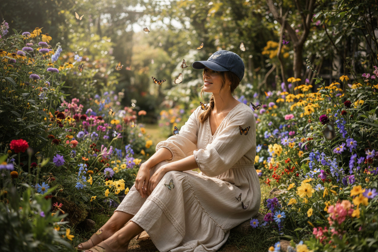 Baseball style cap with Butterfly/flower design