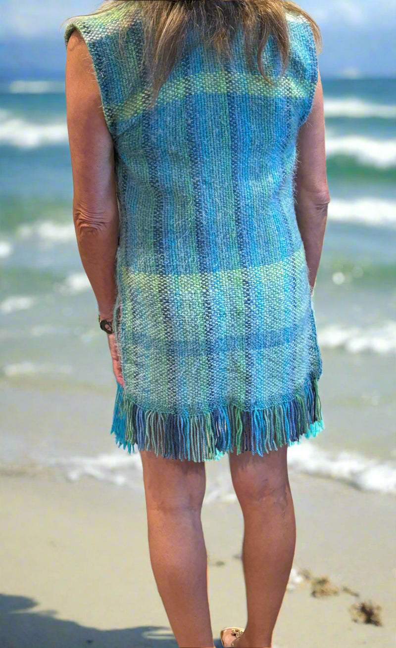 Handwoven mid length sleeveless vest