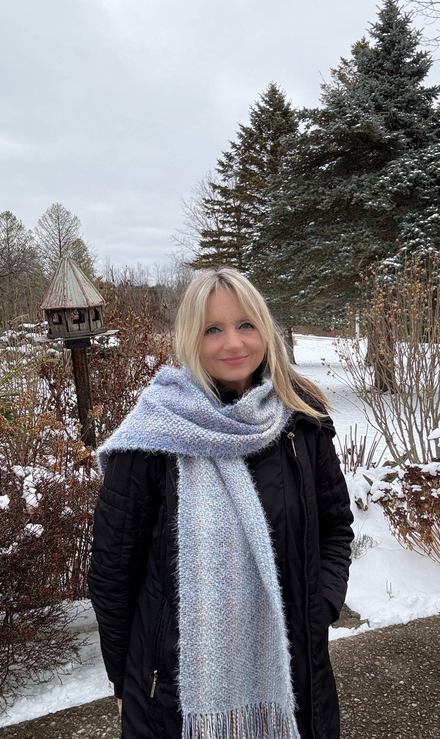 Handwoven Scarf in soft shades of blue
