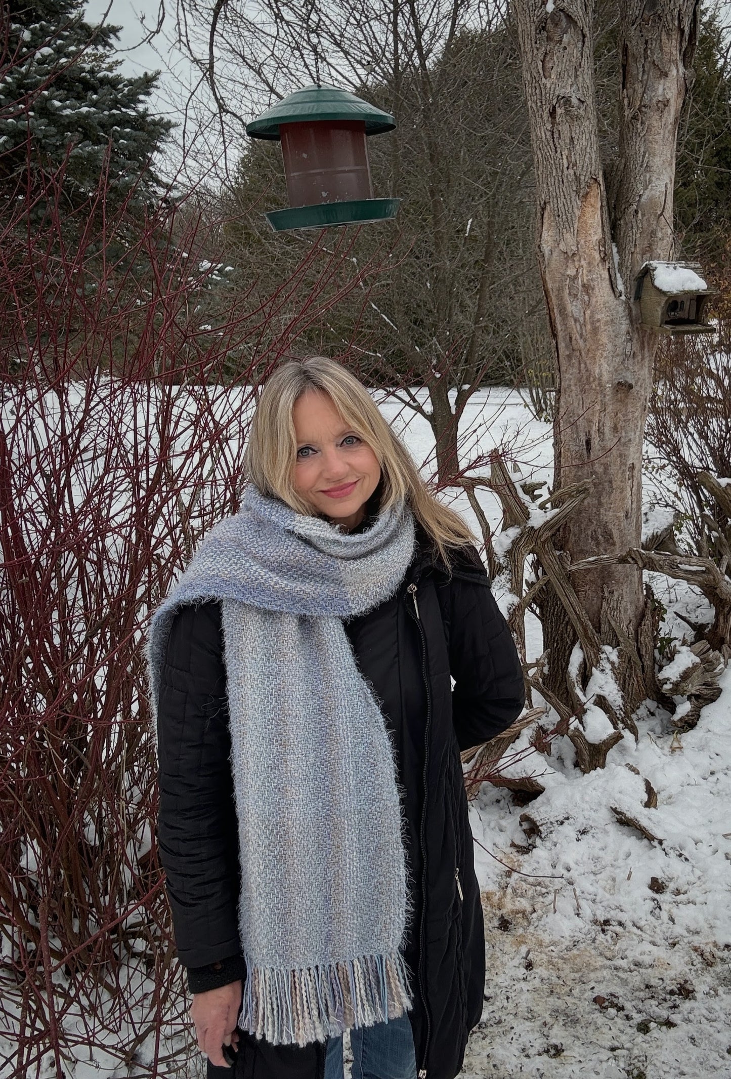 Handwoven Scarf in soft shades of blue