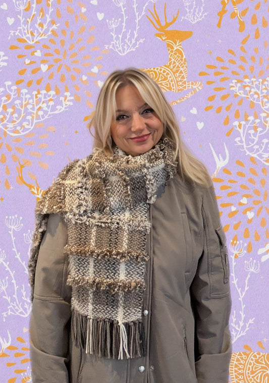 Natural tones and Textured Handwoven Scarf