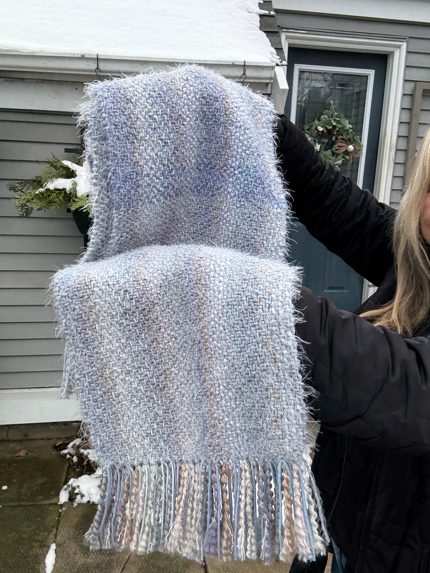 Handwoven Scarf in soft shades of blue