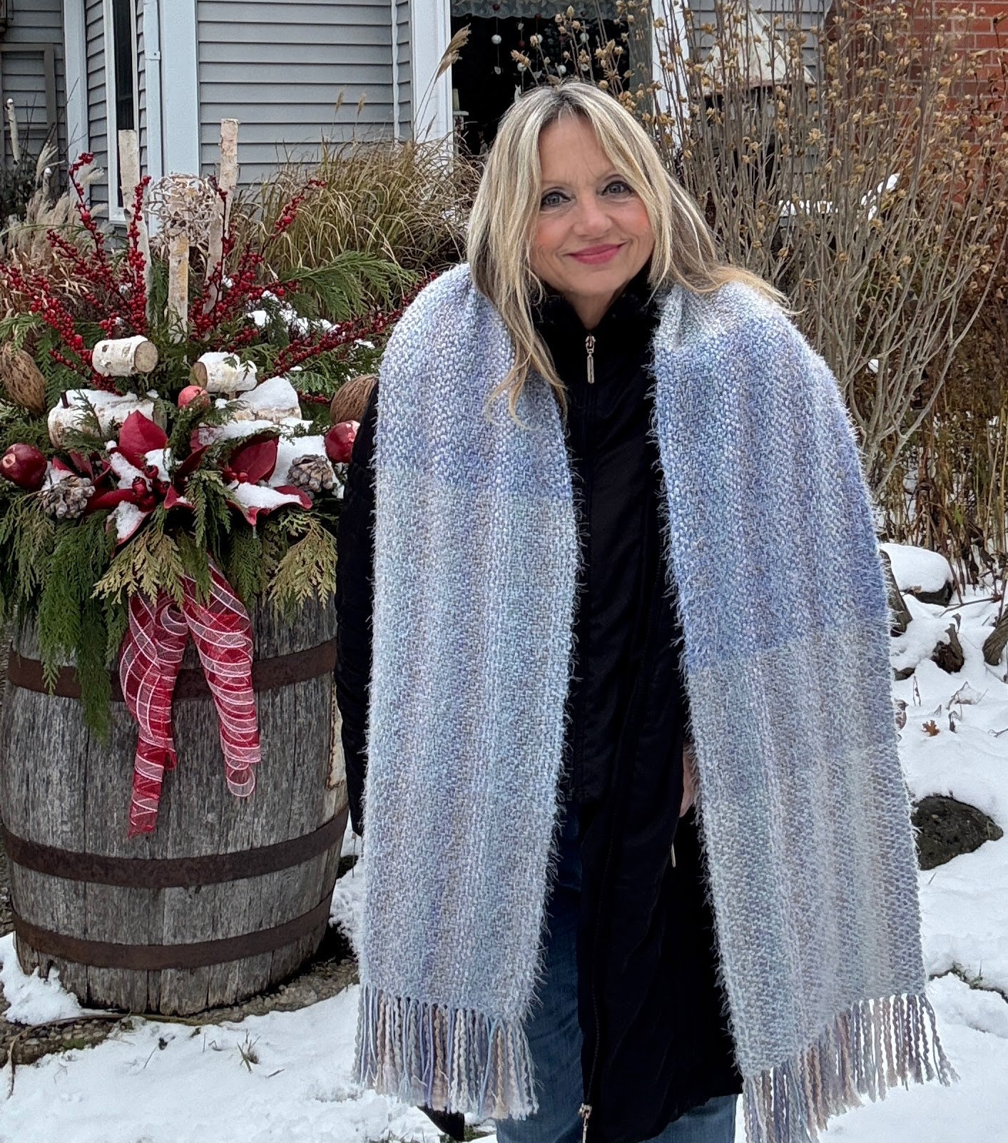 Handwoven Scarf in soft shades of blue