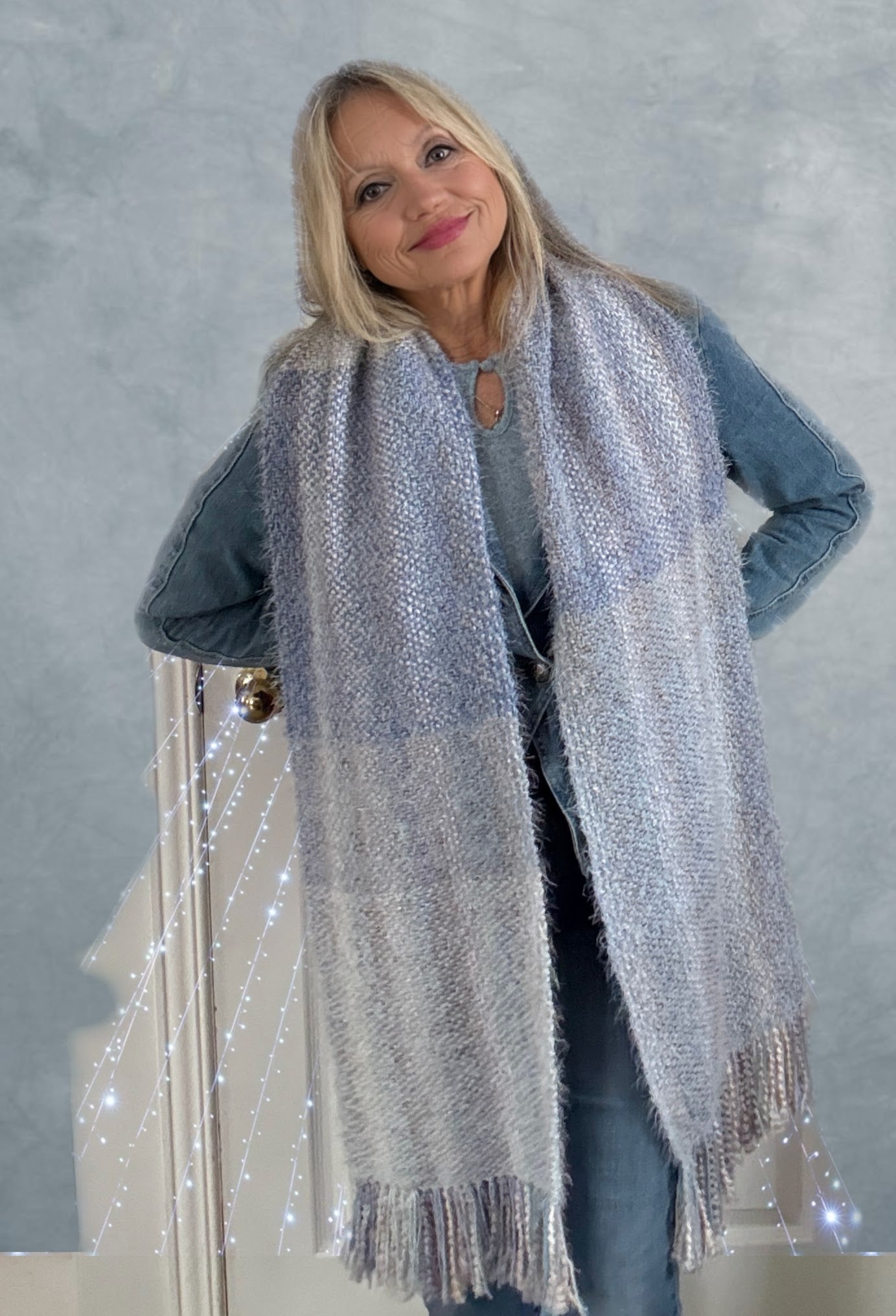 Handwoven Scarf in soft shades of blue