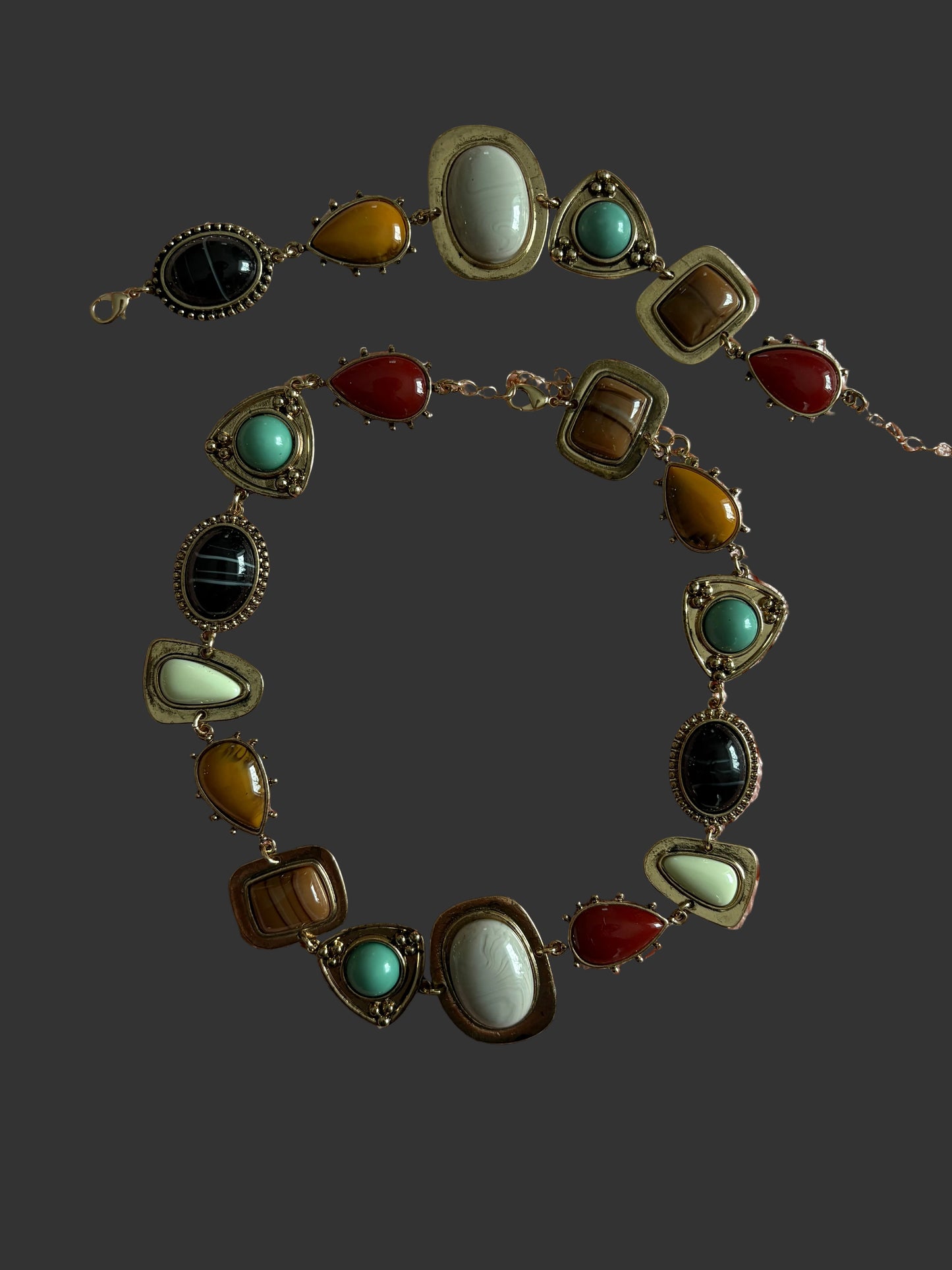 Vintage Bohemian Style Fashion Necklace with Resin Imitation Synthetic Gemstone