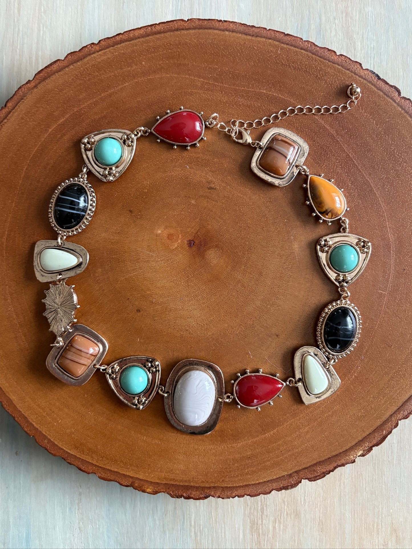 Vintage Bohemian Style Fashion Necklace with Resin Imitation Synthetic Gemstone