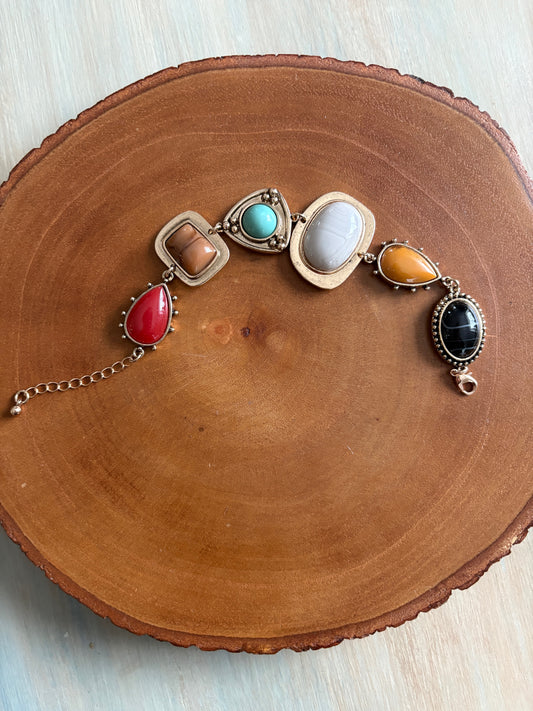 Vintage Bohemian Style Bracelet with Resin Synthetic imitation Gemstones