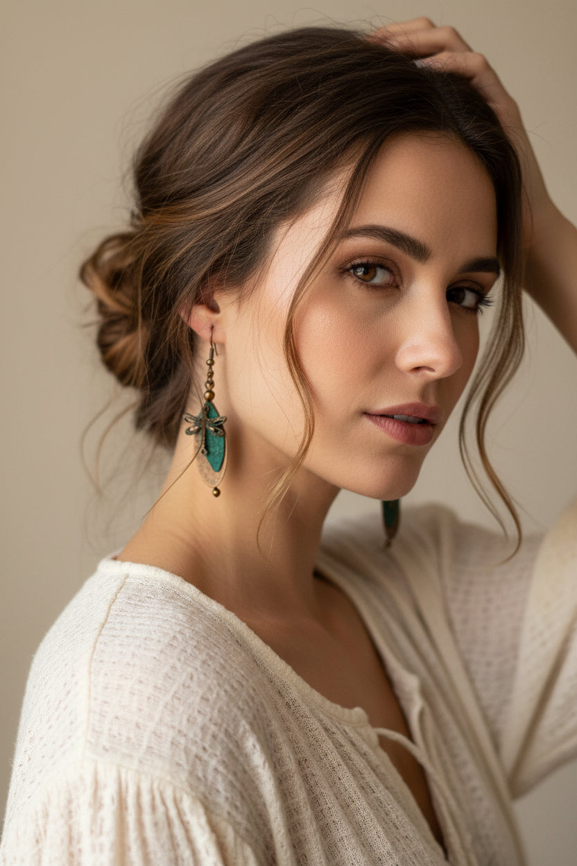 Bohemian Dragonfly Copper Pendant Earrings