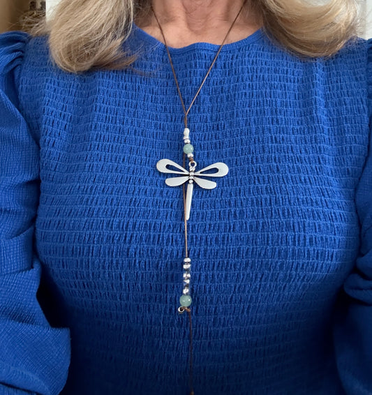 Vintage Bohemian Metal Dragonfly Pendant & Leather Cord Necklace