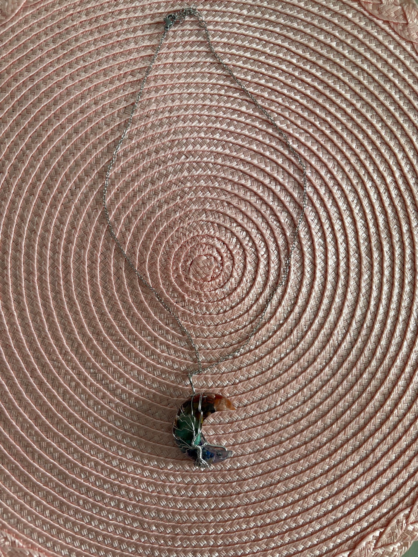 Tree of Life Wire- Wrapped 7 Chakra Crescent Moon