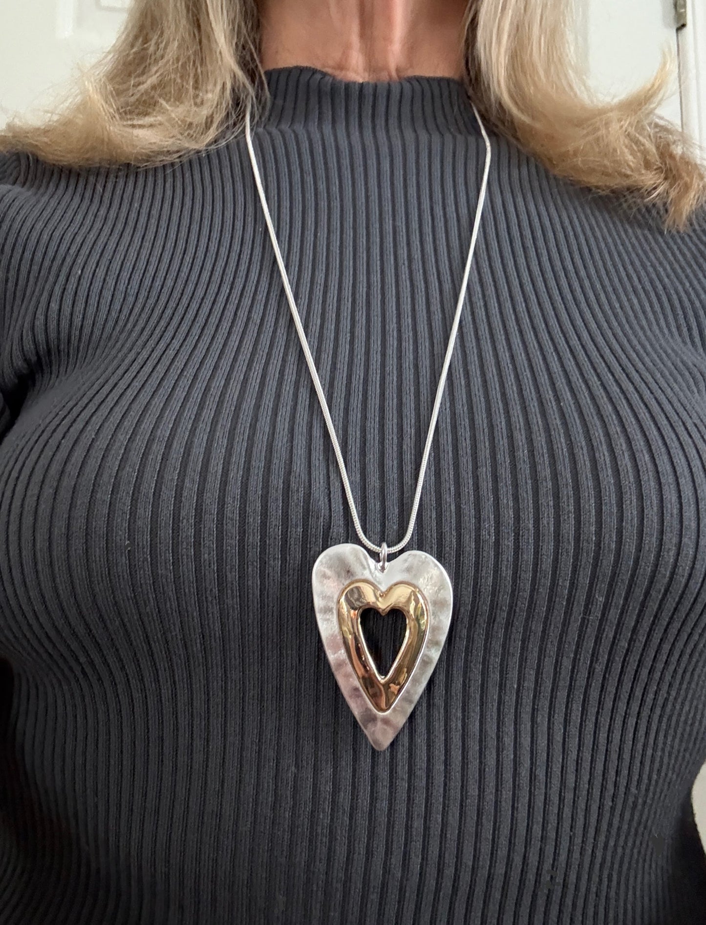 Silver and Gold plated Heart Pendant with matching heart earrings