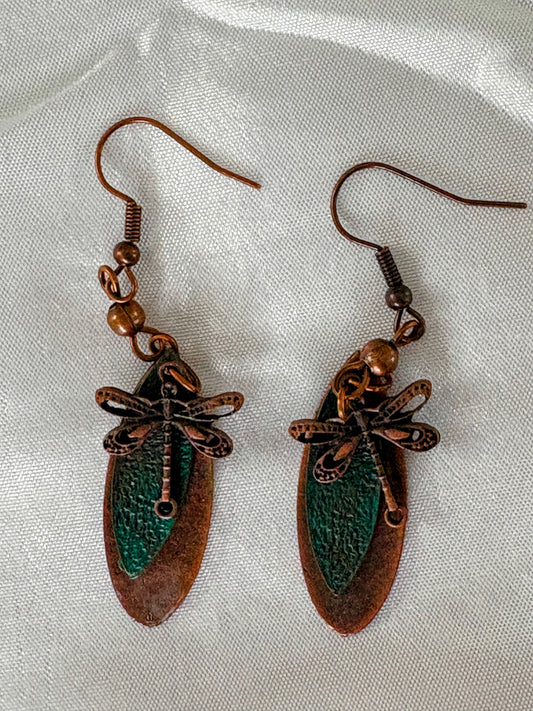 Bohemian Dragonfly Copper Pendant Earrings