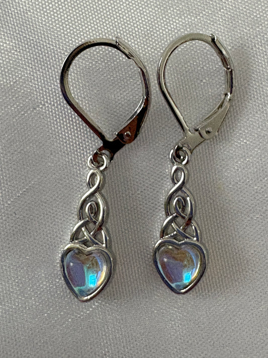 Pair of S925 Celtic Knot heart shaped Moonstone earrings