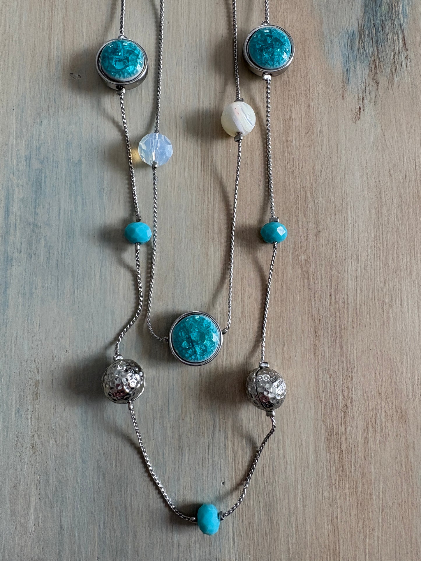 Bohemian Turquoise and Silver Pendants Chain Necklace