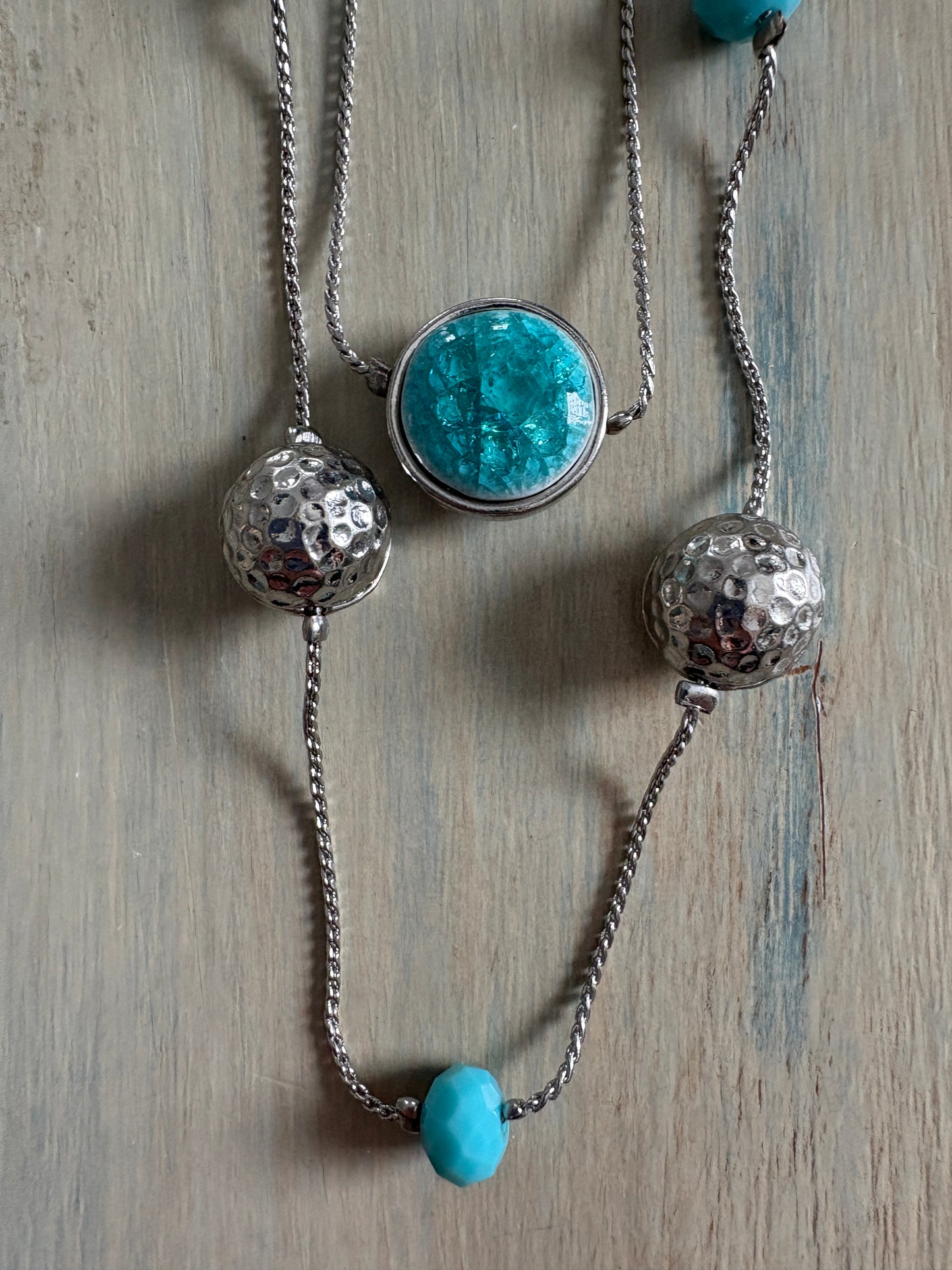 Bohemian Turquoise and Silver Pendants Chain Necklace