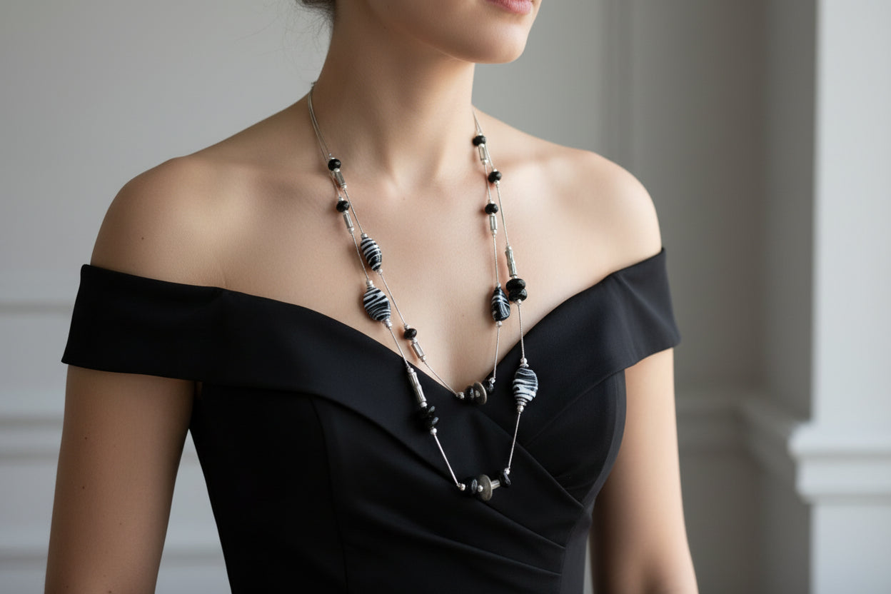 Vintage Art Zebra Glass on silver Chain Necklace
