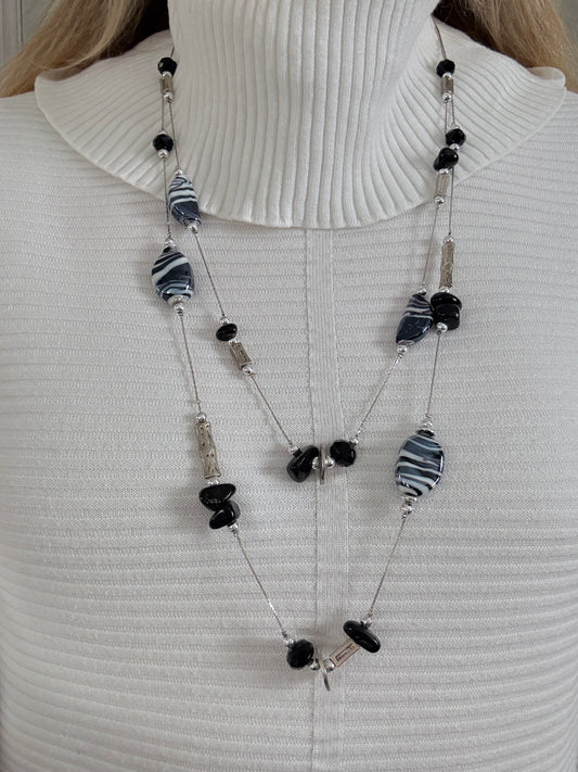 Vintage Art Zebra Glass on silver Chain Necklace