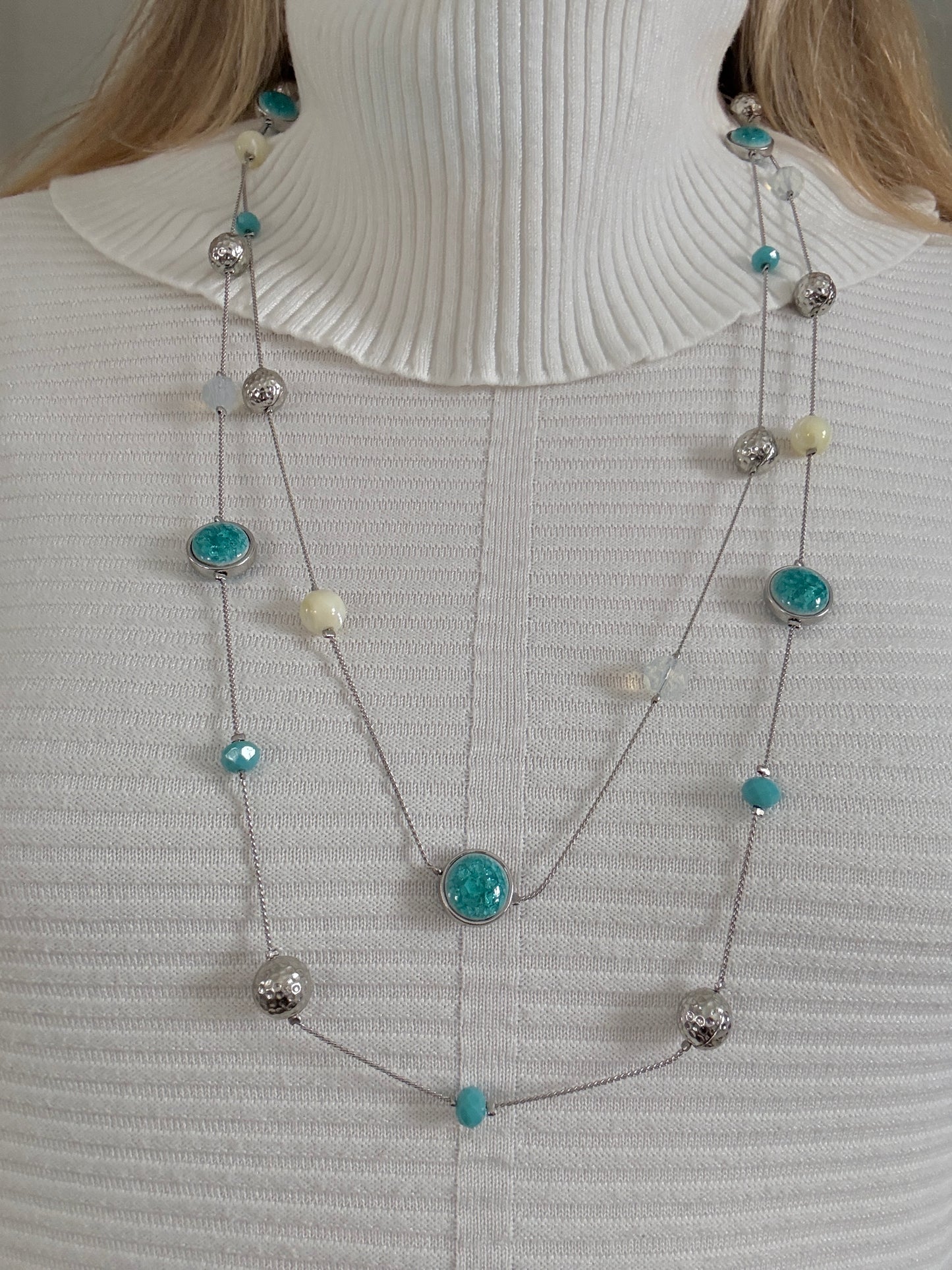 Bohemian Turquoise and Silver Pendants Chain Necklace