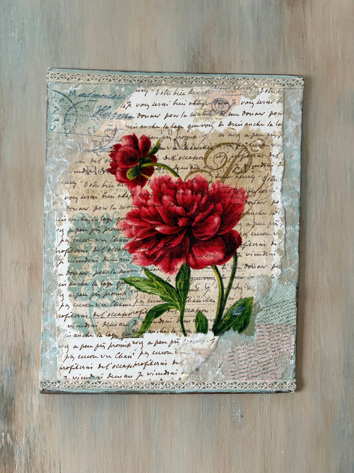 Red Peony Decoupage Wall Art on canvas