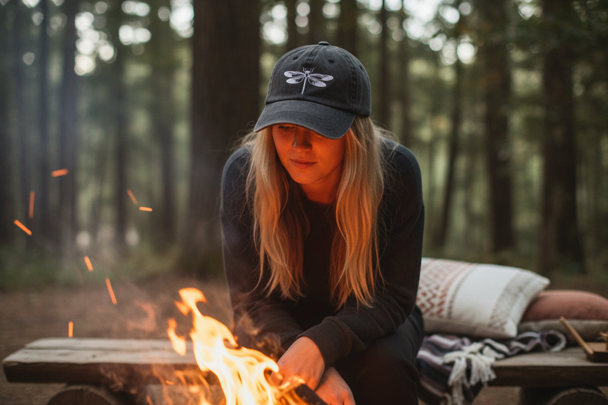 Baseball style cap with Dragonfly