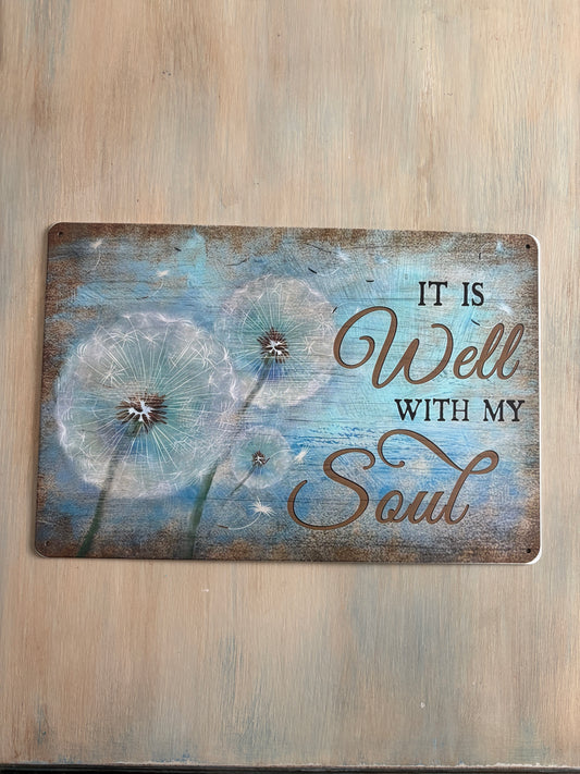 Wall Art with Dandelions & words  "It is Well with my Soul"