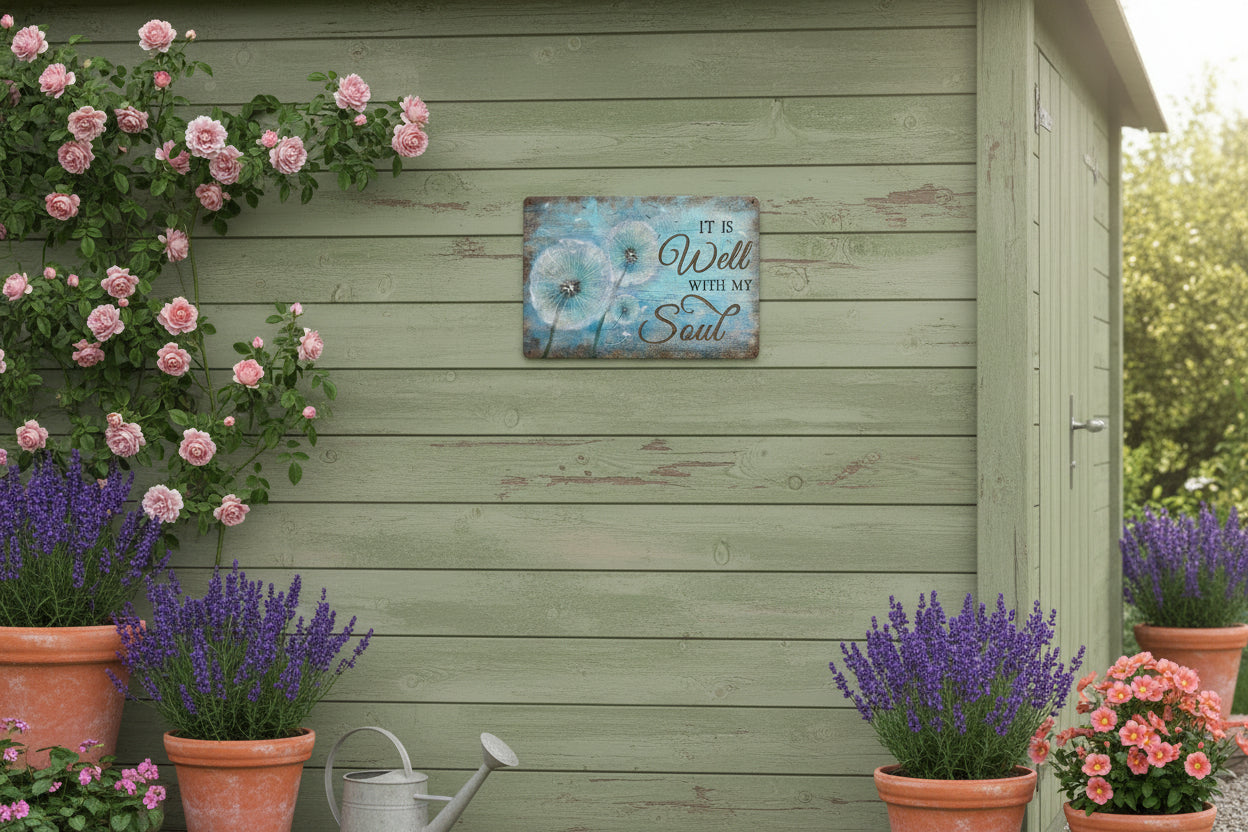 Wall Art with Dandelions & words  "It is Well with my Soul"