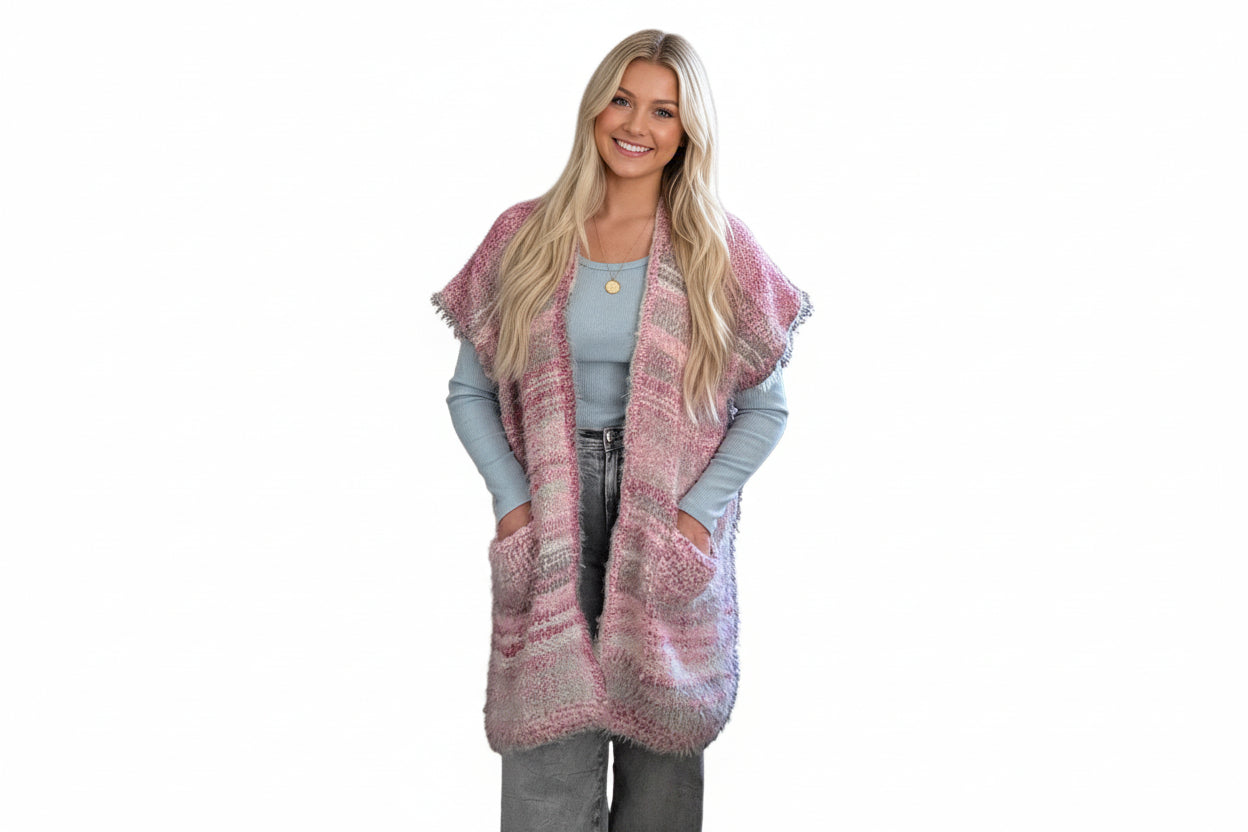 Pink & Grey Midi length vest, double sided