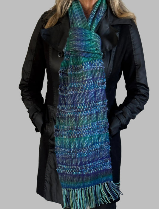 Handwoven Scarf in Aquamarine colours