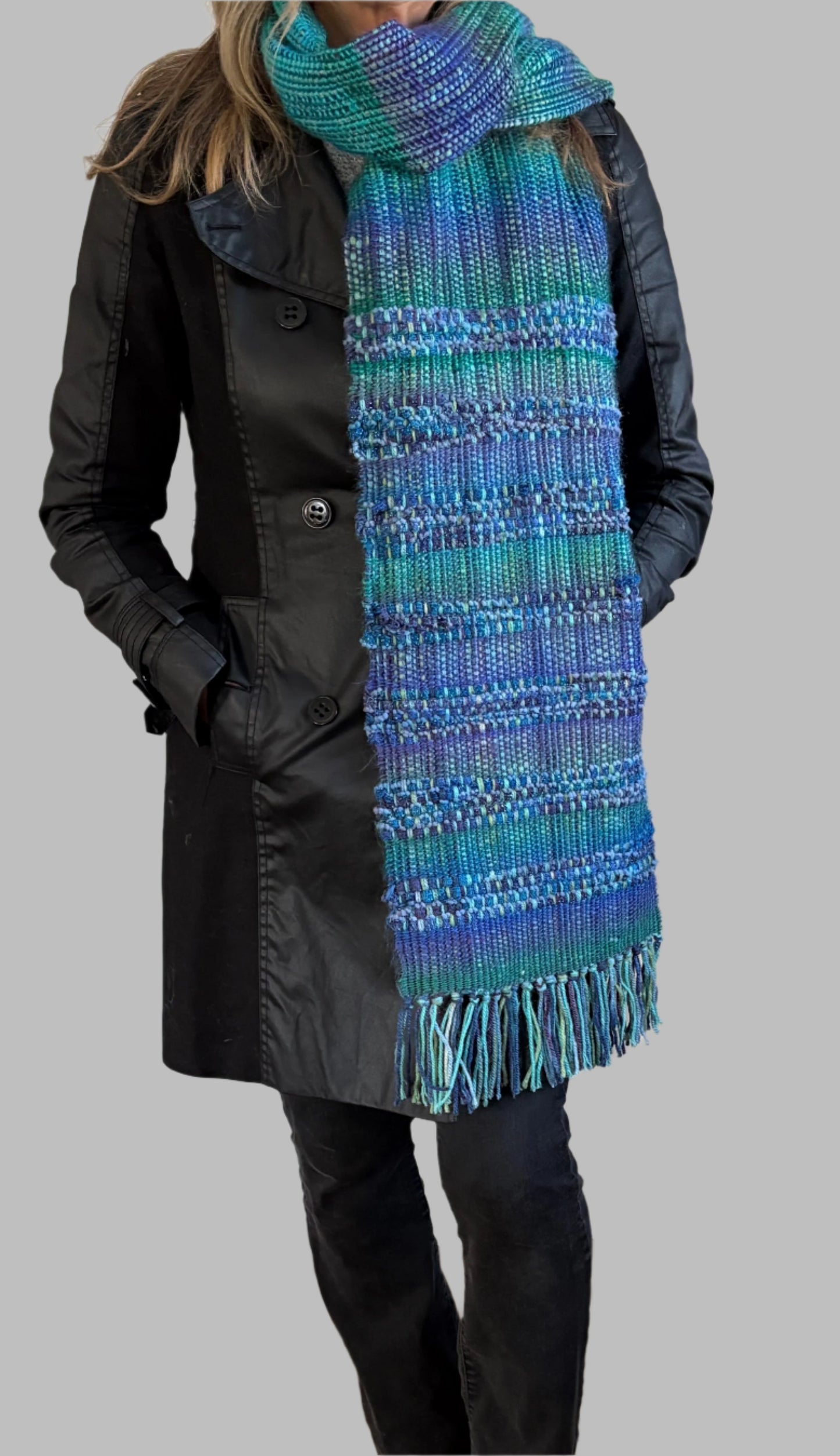 Handwoven Scarf in Aquamarine colours