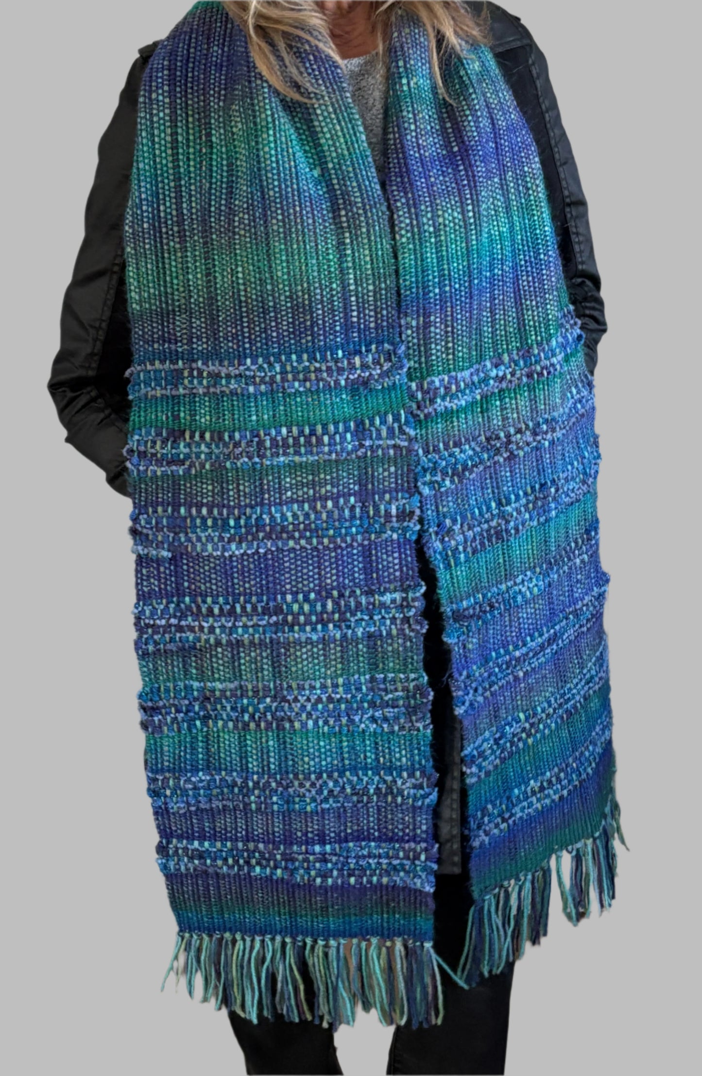 Handwoven Scarf in Aquamarine colours