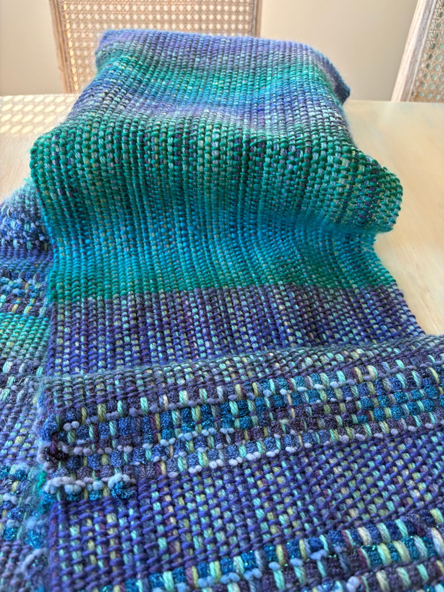 Handwoven Scarf in Aquamarine colours