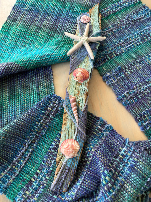 Handwoven Scarf in Aquamarine colours