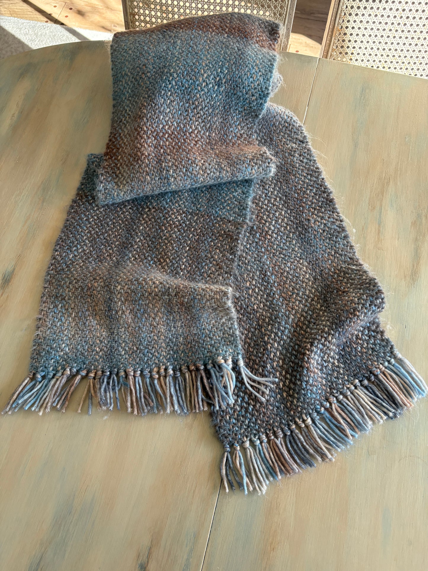 Handwoven Blue/Grey/Natural soft yarns