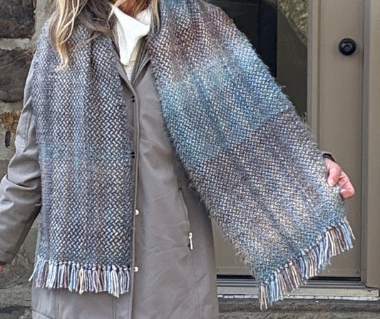 Handwoven Blue/Grey/Natural soft yarns